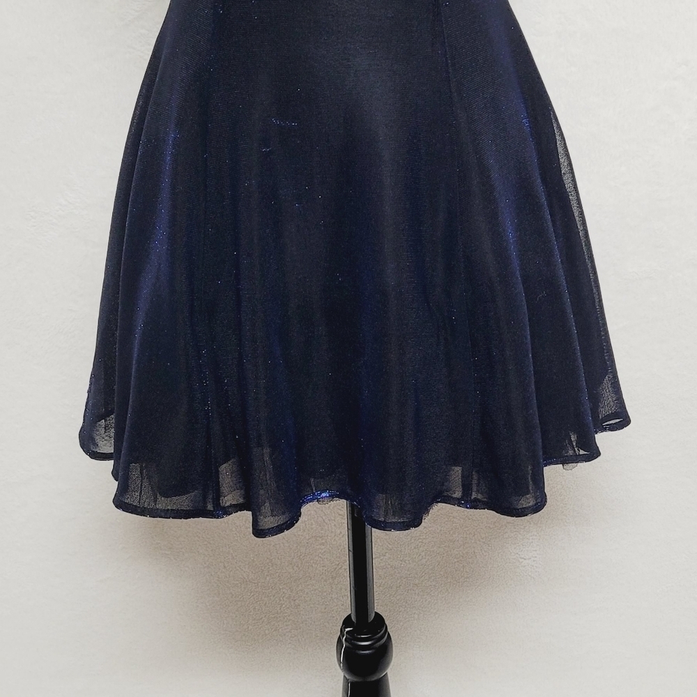 Vintage 90s All That Jazz Blue Metallic Mesh Strappy Fit & Flare Mini Dress - Picture 6 of 13